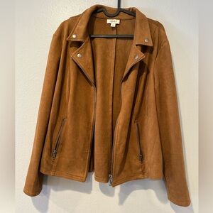 Style & Co. Women's Petite Faux Suede Moto Jacket (PXS, Saddle)